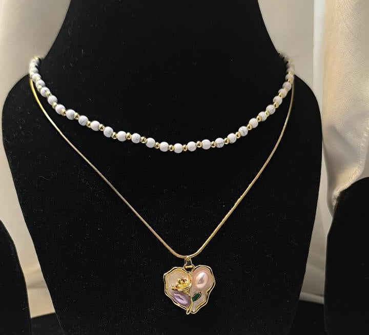 Zainif Pearl Heart Blossom Necklace