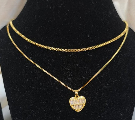 Zainif Crystalline Heart Duo Necklace