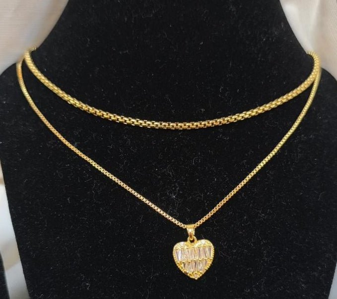 Zainif Crystalline Heart Duo Necklace